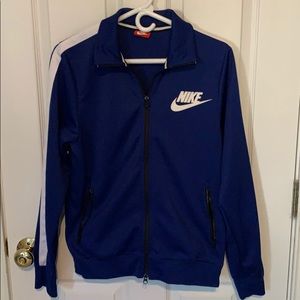 nike blue and white zip up track jacket